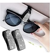 Set of 2 Bling Rhinestone Car Sun Visor Glasses Holders with Anti-Scratch Sponge,Car Decoration f...