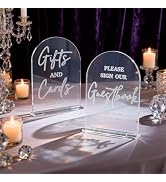Acrylic Wedding Signs Clear 2PCS for Ceremony and Reception Guest Book Gifts and Cards Sign 5x7 I...