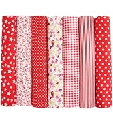7Pcs Square Shape, Flower, Striped, Polka Dot Cotton Fabric Fabric for Sewing, 25x25cm Cotton Fab...