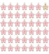 DICOSMETIC 50Pcs Enamel Flower Charms Pink Floral Charms Light Gold Plated Cherry Blossom Charms ...