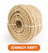 MERIANE Jute Rope 3/4inch X 100 ft, Natural Manila Rope Thick Braided Hemp Rope Multipurpose for ...