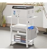 YAOHUOO 23.6"x15" Large Printer Stand with Storage Drawer and Side Bag, 3-Tier Height Adjustbale ...