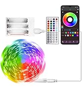 RUISHINE Battery Powered LED Strip Lights 13.2ft, LED Lights Battery Operated Color Changing Musi...