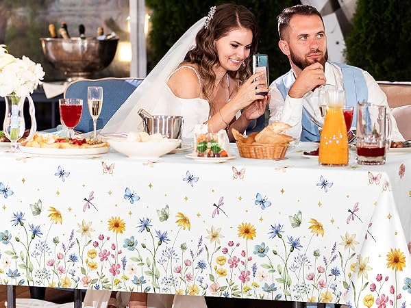 3-Piece 54 x 108 Inch Spring Floral Plastic Tablecloth