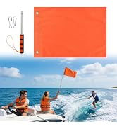 Orange Boat Flag with Telescoping Flag Pole - 12"x18" Water Ski Flags, 47" Adjustable Handheld Fl...