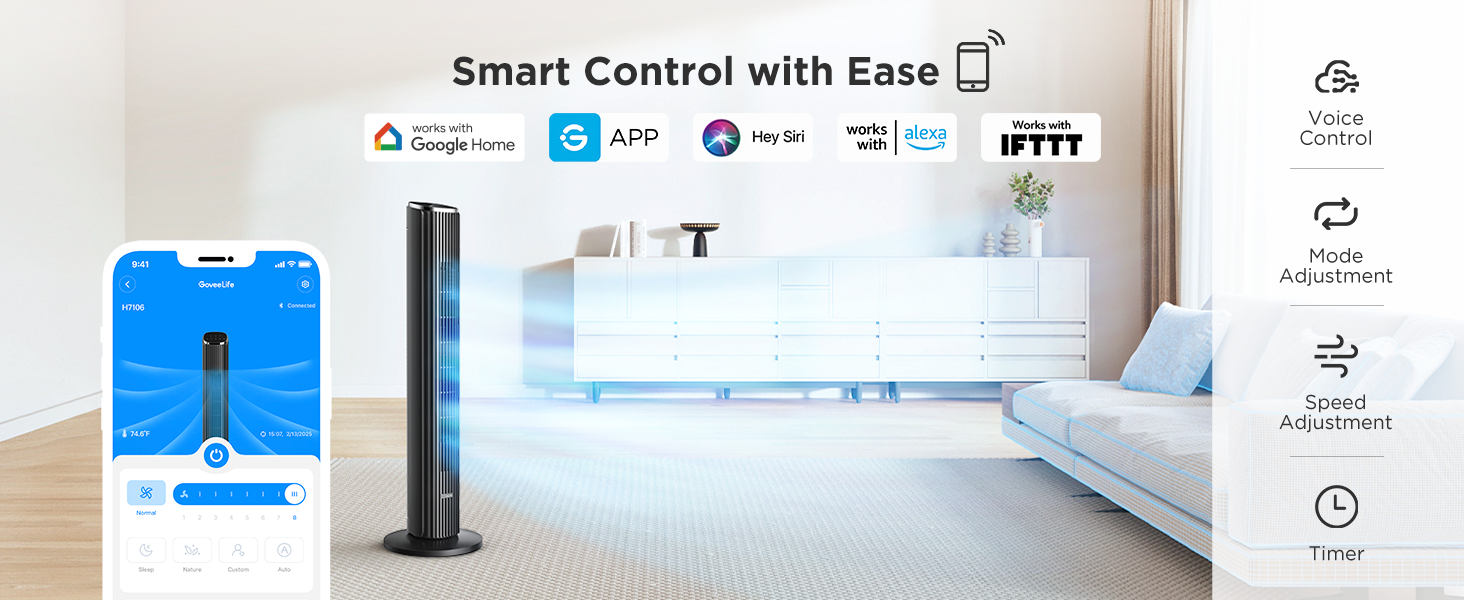 36" Smart Tower Fan with App/Voice Control