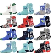 Tphon Toddler Baby Non Slip Socks Infant Anti Skid Socks with Grips 12 Pairs Crew Sock for 0-7 Ye...