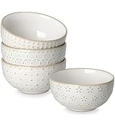 MALACASA Small Bowls, 14 Ounce Ice Cream Bowl, Stoneware Dessert Bowls Set of 4 with Embossment f...