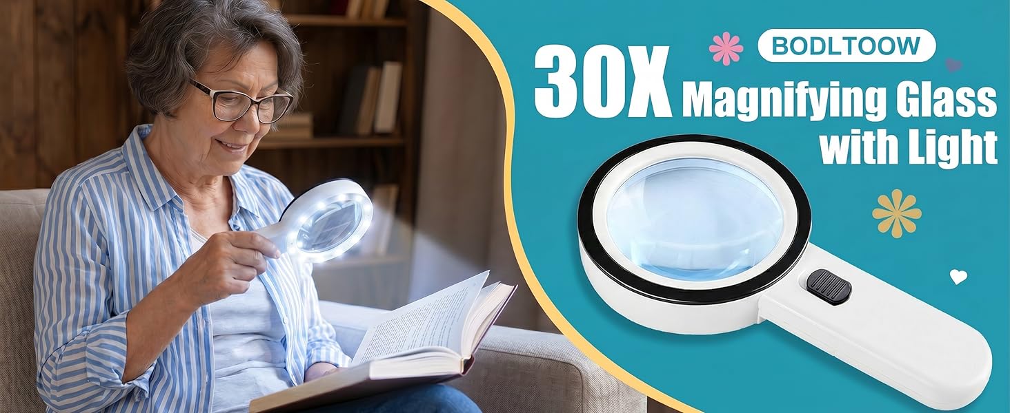 30x magnifying glass with light lighted magnifying glass handheld magnifying glasses for reading