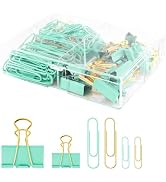 Creechwa Paper Clips and Binder Clips Set, Green & Gold, Assorted Size Clips