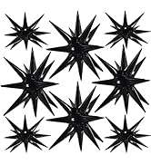 TONIFUL 8 Pcs Black Star Foil Balloons Large Star Balloons Black Explosion Star Mylar Balloons fo...