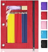 SUNEE 3 Ring Zipper Pencil Pouch,Clear Window Pencil Case for Binder, Standard 3-Ring Binder Acce...