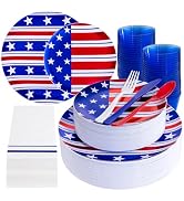 Festiva 175Pcs 4th of July Plates & Red White Blue Disposable Plastic Silverware &Clear Blue Cups...