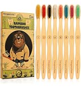 Tetragonal tree Bamboo Toothbrushes (8 Count) BPA Free Soft Bristles Natural Toothbrush Set - Bio...