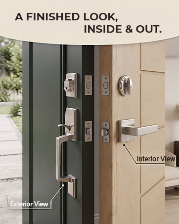BAMoONE satin nickel handle set, exterior and interior views