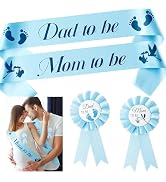 2ooya 4Pcs Stork Maternity Sash Set Blue Stork Mom to Be & Dad to Be Sash Kit with Corsage Pin St...