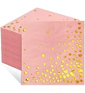 100 Pcs Gold Cocktail Napkins, 3-Ply Party Paper Napkins, 5 x 5 Inches Bar Napkin Disaposable for...