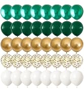 Metallic Green Gold Balloons, 60 Packs 12 Inch Dark Green White Gold Latex Balloons with Ribbons ...