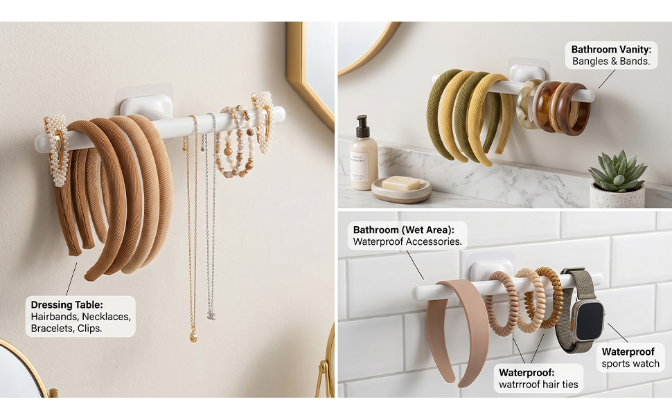 Bathroom Wall Hanging Storage Rack Jewelry Hair Ties Clips Hairbands
