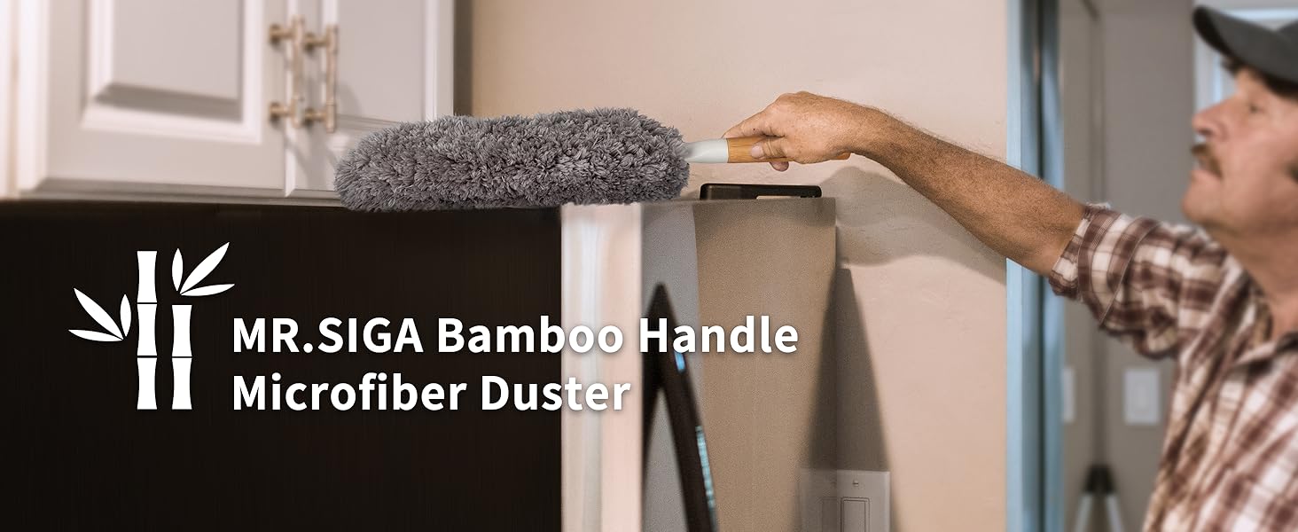 MR.SIGA bamboo handle microfiber hand duster for cleaning