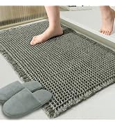 ZALL Waffle Bath Mat,Super Absorbent Non Slip Bathroom Rug,Dark Green 18x30inch,Machine Washable ...