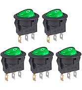 VEXUNGA Round Rocker Switch 12V 20A Green Light Iluminated Small Rocker Switch On Off 3 Pin Circl...