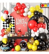 Red Black Yellow Balloon Arch Kit, Cartoon Mouse, Race Car Theme Balloons Arch Kit with Yellow Bl...