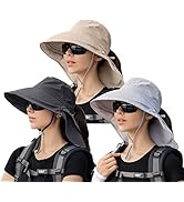 3 Pack Womens Ponytail Sun Hat with Neck Flap Wide Brim UV Protection Bucket Hat Summer Beach Fis...
