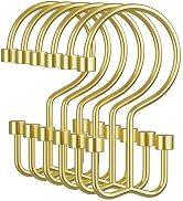 Amazer Gold Shower Curtain Hooks, 12PCS Minimalist Simple Double Shower Curtain Rings, Rust-Resis...
