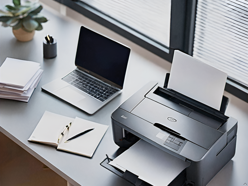 A sleek and modern office desk with the product placed neatly on top.