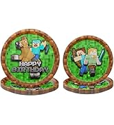 Pixel Miner Dinner and Dessert Plates (40 pieces for 20 Guests) - Video Game Party Supplies, Mini...