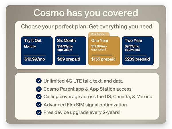 Cosmo care plans unlimited talk text data coverage smart watch for kids