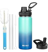 MEZMUT 18oz Insulated Water Bottle with Straw&2 Lids Stainless Steel Water Bottles Kids Metal The...