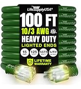 100ft Outdoor/Indoor Extension Cord 10/3 Gauge Ultra Heavy Duty 3 Prong SJTW, Waterproof, ETL Lis...