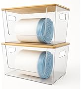 2 Pack Trash Bag Holder with Bamboo Lid - Stackable Under Sink Organizer & Garbage Bag Dispenser ...