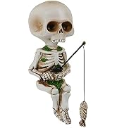 DS. DISTINCTIVE STYLE Fishing Skeleton Statue 4.5 Inch Mini Skull Figurines Halloween Gothic Deco...