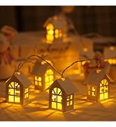 Qoyntuer Christmas String Lights Indoor, Wooden House Hanging String Lights, 10pcs Mini Houses LE...