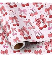 RUSPEPA Cherry Bow Wrapping Paper Roll, Mini Roll, Romantic Cherry Bow Tie Ribbon Gift Wrap, Pink...
