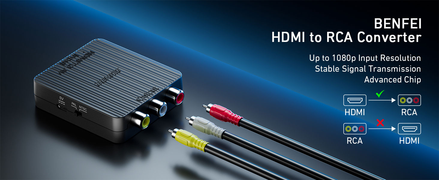 BENFEI HDMI to RCA Adapter, 1080p HDMI to AV 3RCA CVBS Composite Video Audio Converter