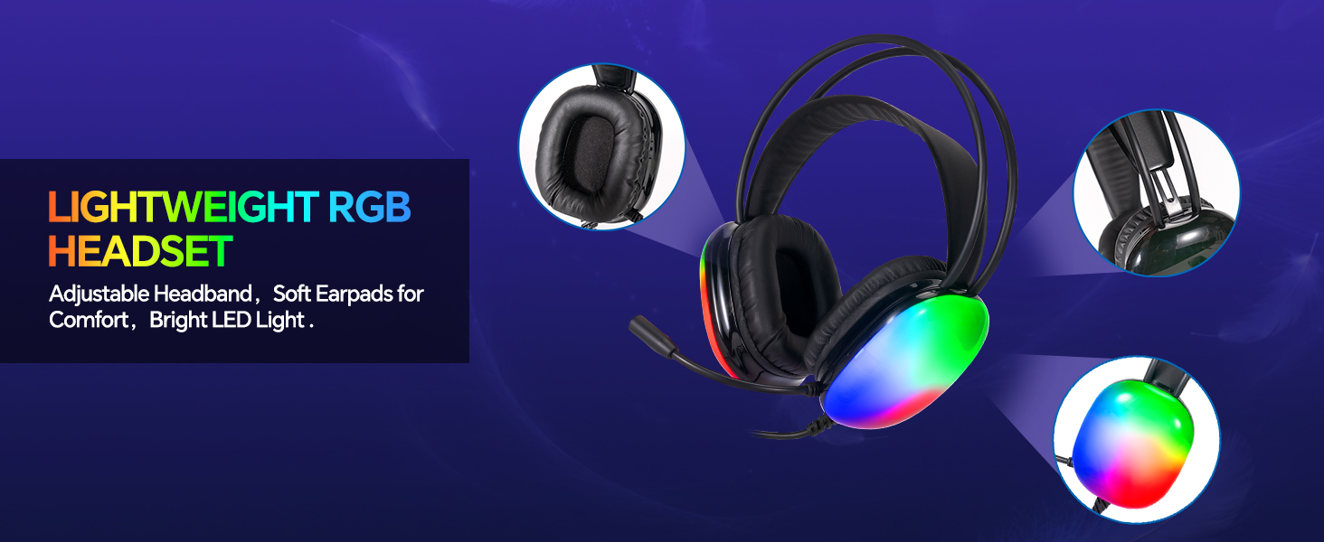 Lightweight RGB Backlit Gaming Headset with mic