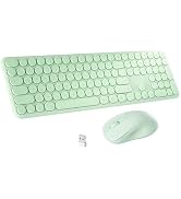 FCPLU Retro Wireless Keyboard and Mouse Combo (Green) | 110 Round Keycaps, Power Switch, and Scis...