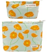 getgto 2 Pcs Makeup Bags, Large Cosmetic Bag Travel Toiletry Bag Organizer for Women, Floral Cosm...