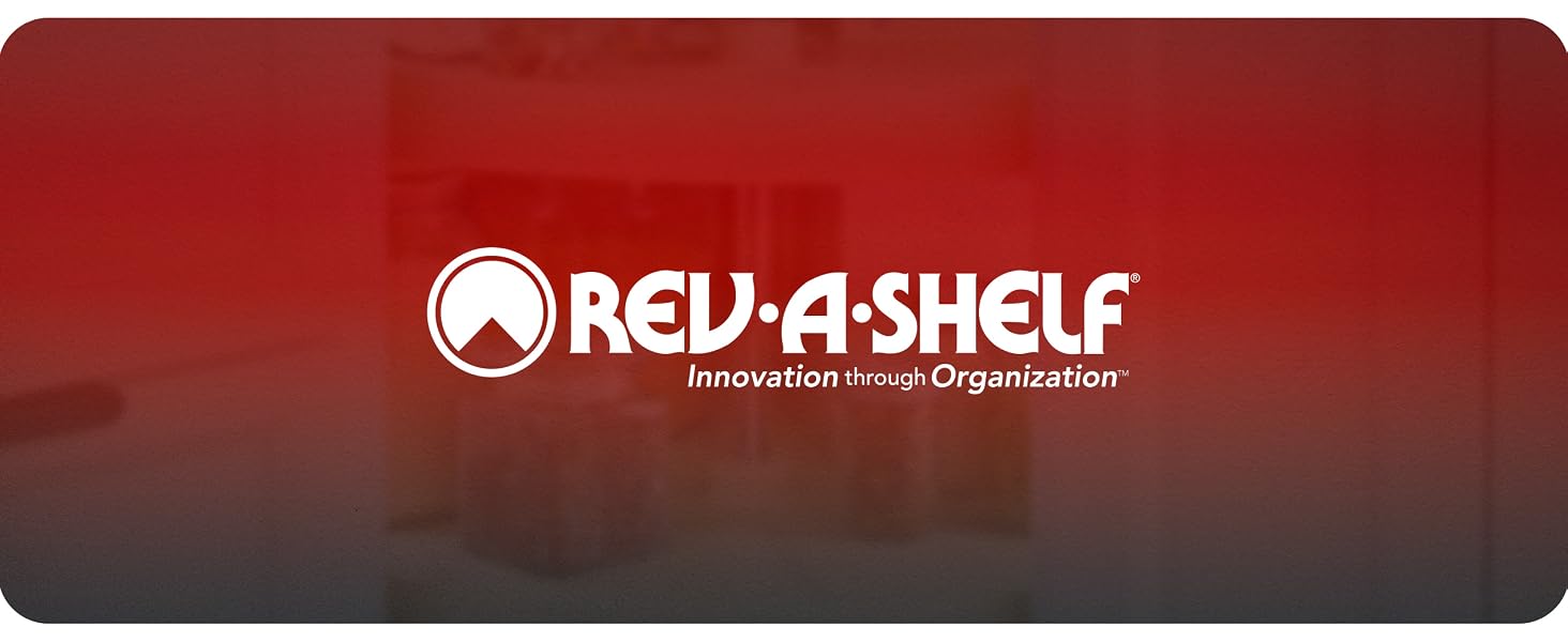 The Rev-A-Shelf logo, on a red gradient background. Text reads: Rev-A-Shelf.