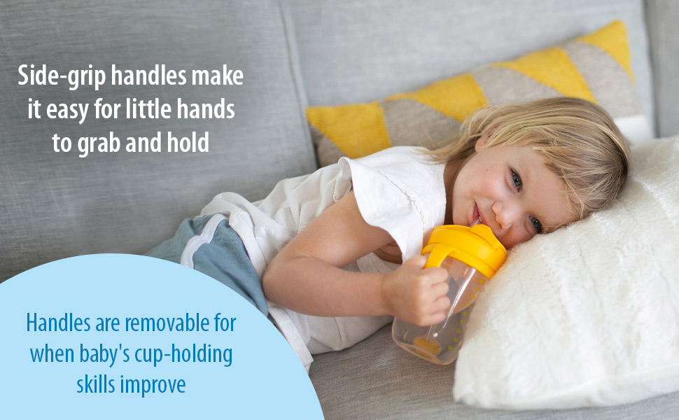 Removable handles + soft weighted straw let baby drink with no spills