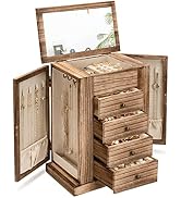 Emfogo Jewelry Box for Women, 5 Layer Large Wood Boxes & Organizers for Necklaces Earrings Rings ...