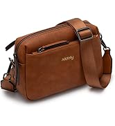Alldaily Women Triple Zip Small Crossbody Bag, Leather Phone Purse with Wide Shoulder Strap