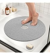HITSLAM Non Slip Shower Mat, 24 Inch Diameter Round Shower Foot Scrubber Mat with Drain Hole in M...