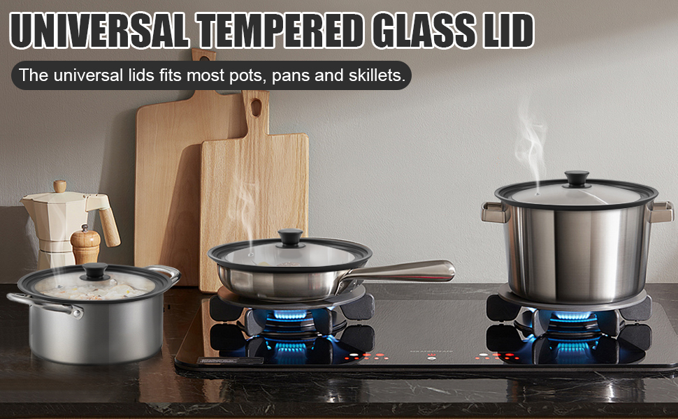 Universal Lids for Pots, Pans Skillets