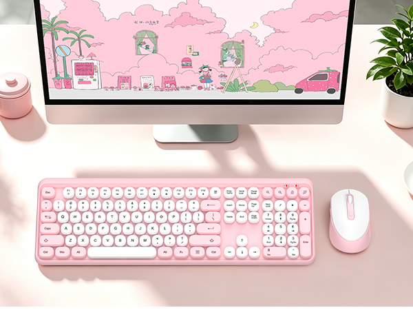 cute keyboard and mouse combo wireless-retro round keys
