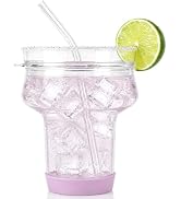 Sursip 16oz Margarita Glasses with Lid & 2 Straws, Glass Cocktail Tumbler | 360° Sippable Salt Ri...